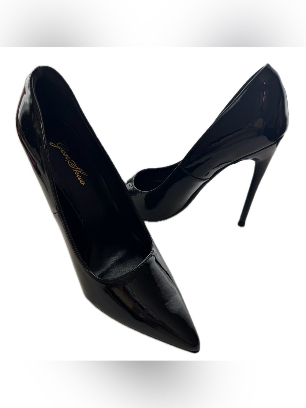 Black Patent Leather Look Stiletto Heels Women’s Size 7 Pointed Toe Pumps